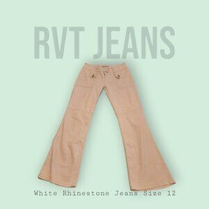 RVT white jeans w/ rhinestones. Size 12.  Flare leg